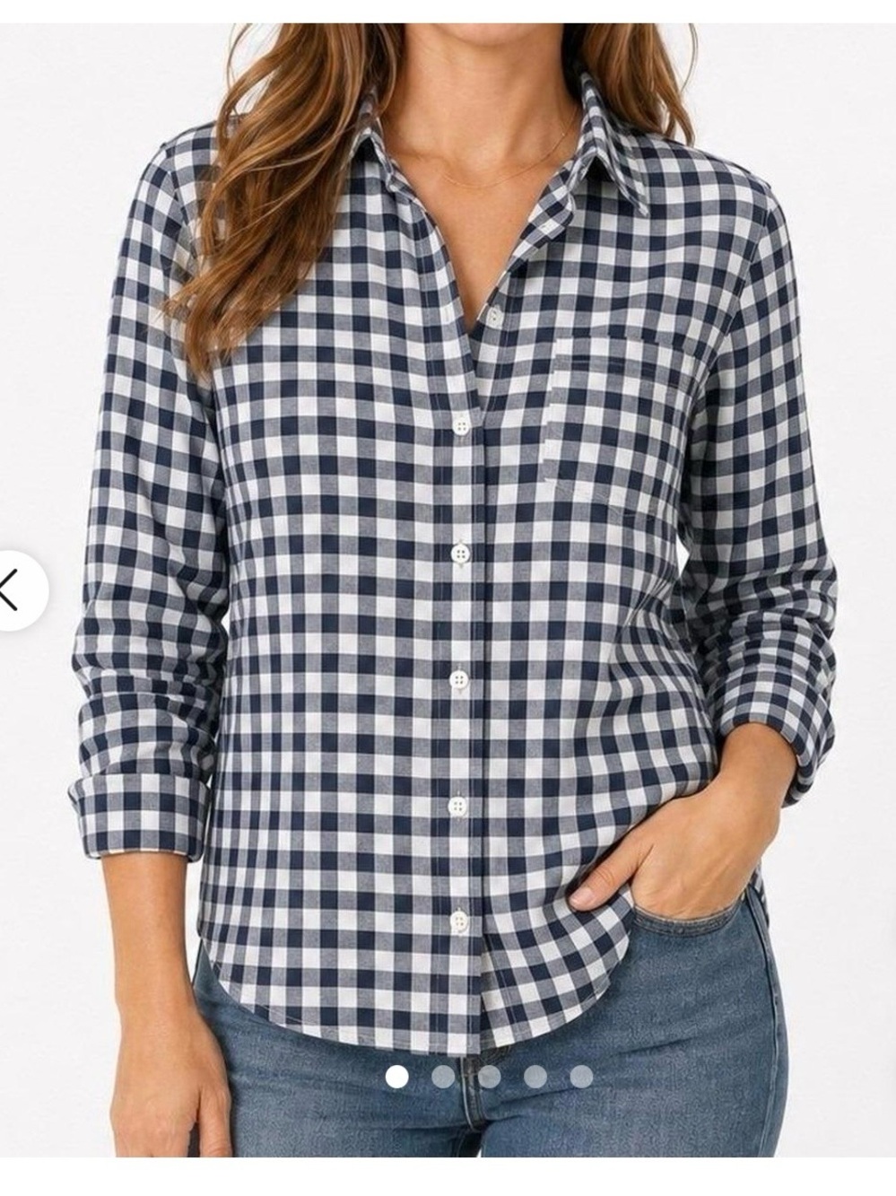 J Crew Classic Navy and White Button-Down Shirt